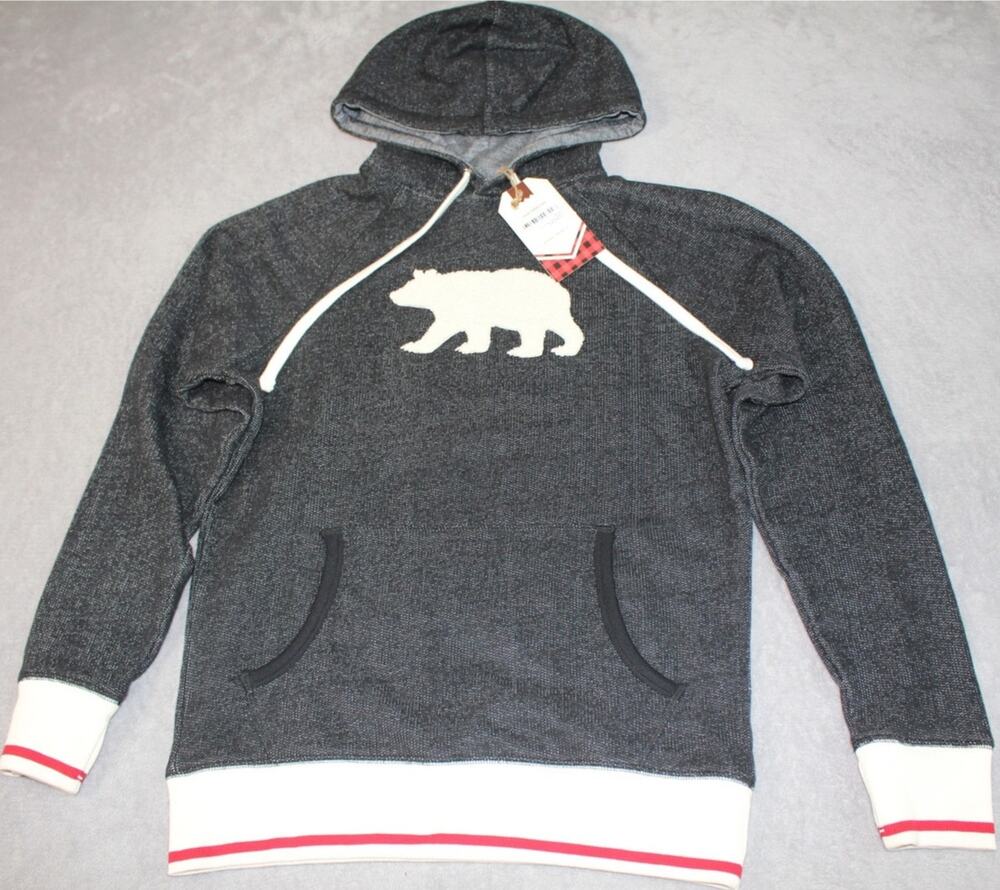 Hatley Heritage Polar Bear Hoodie Women's Small Black White Red Graphic NWT